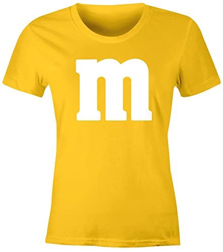 MoonWorks® Damen T-Shirt Gruppen-Kostüm M Aufdruck Kostüm Fasching Karneval Verkleidung gelb L von MoonWorks