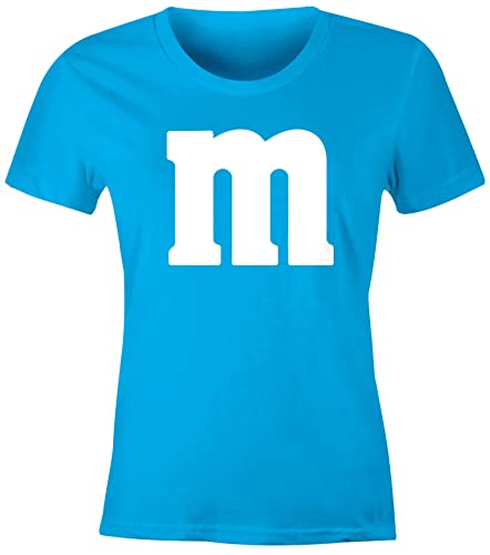 MoonWorks® Damen T-Shirt Gruppen-Kostüm M Aufdruck Kostüm Fasching Karneval Verkleidung türkis S von MoonWorks