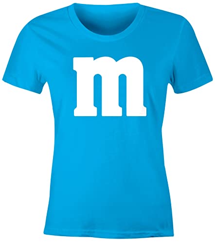 MoonWorks® Damen T-Shirt Gruppen-Kostüm M Aufdruck Kostüm Fasching Karneval Verkleidung türkis XL von MoonWorks