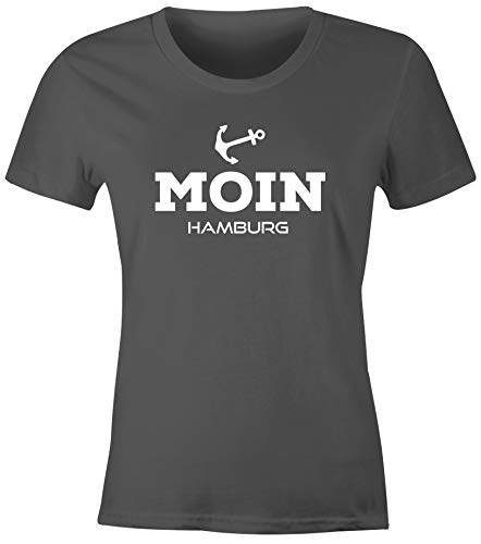 MoonWorks® Damen T-Shirt Moin Hamburg Anker Maritime Damen Slim Fit dunkelgrau XL von MoonWorks