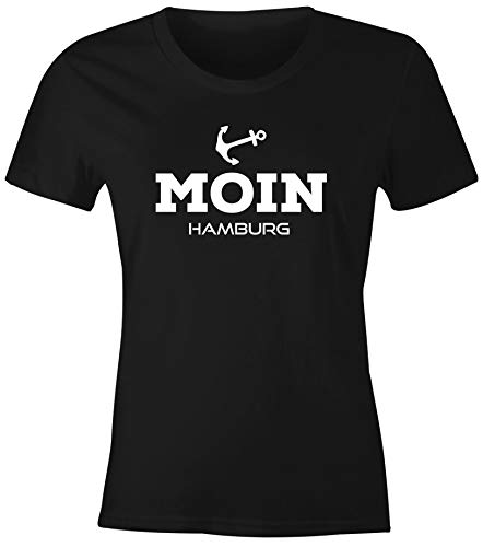 MoonWorks® Damen T-Shirt Moin Hamburg Anker Maritime Damen Slim Fit schwarz XXL von MoonWorks