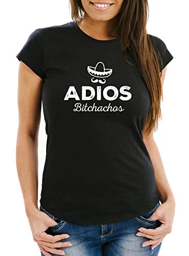 MoonWorks® Damen T-Shirt Spruch Adios Bitchachos Sombrero Motiv Parodie Fun-Shirt Frauen schwarz M von MoonWorks