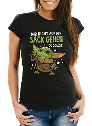 MoonWorks® Damen T-Shirt Spruch Mir Nicht auf den Sack gehen du sollst Baby Yoda Fun-Shirt lustig Parodie schwarz 3XL von MoonWorks