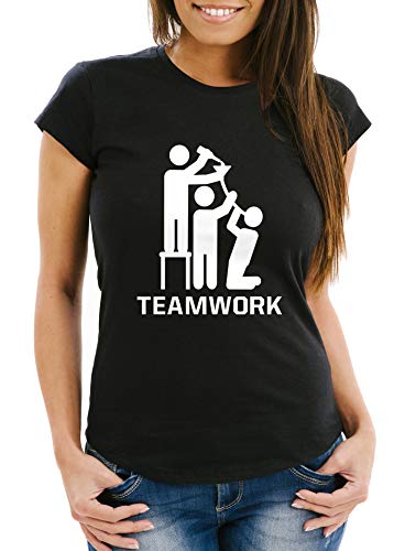 MoonWorks® Damen T-Shirt Teamwork lustiges Trink Shirt Saufen Bier Party schwarz L von MoonWorks