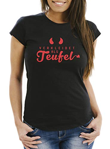 MoonWorks® Damen T-Shirt Verkleidet als Teufel Kostüm Fasching Fastnacht Karneval Slim Fit schwarz 3XL von MoonWorks