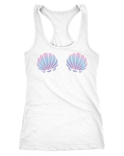 MoonWorks® Damen Tanktop Meerjungfrau Mermaid Nixe Muschel BH Fasching Karneval Racerback weiß L von MoonWorks