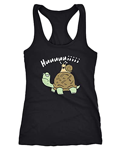 MoonWorks® Damen Tanktop Schildkröte Schnecke Huuuuiiii Lustig Witzig Scherz Comic Racerback schwarz M von MoonWorks