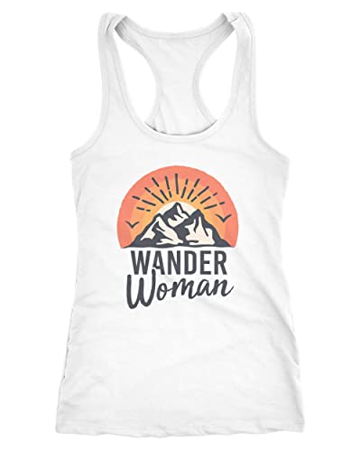 MoonWorks® Damen Tanktop Wander Woman Wanderer Outdoor Geschenke für Wanderfans Frauen Racerback weiß S von MoonWorks