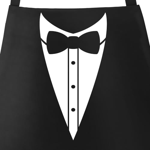 MoonWorks® Grill-Schürze für Männer Grillschürze Smoking Suit Anzug Fliege lustig Baumwoll-Schürze Küchenschürze schwarz unisize von MoonWorks