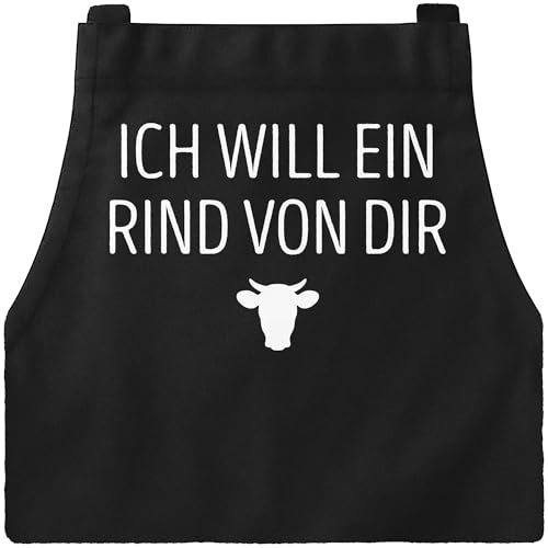 MoonWorks® Grill-Schürze für Männer lustig mit Spruch Ich will ein Rind von Dir Premium Baumwollschürze Küchenschürze schwarz Herren von MoonWorks