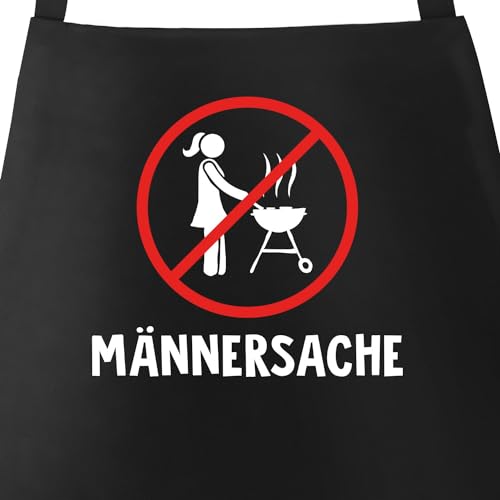 MoonWorks® Grill-Schürze für Männer mit Spruch Männersache Warnhinweis Frauen verboten Baumwoll-Schürze Küchenschürze schwarz unisize von MoonWorks