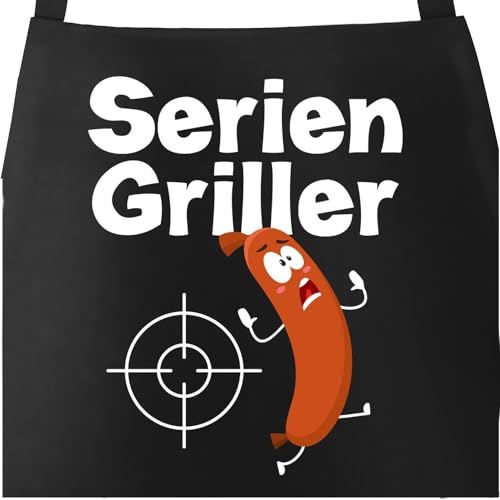 MoonWorks® Grill-Schürze für Männer mit Spruch Seriengriller Wurst Bratwurst lustig Grillen Baumwoll-Schürze Küchenschürze schwarz unisize von MoonWorks