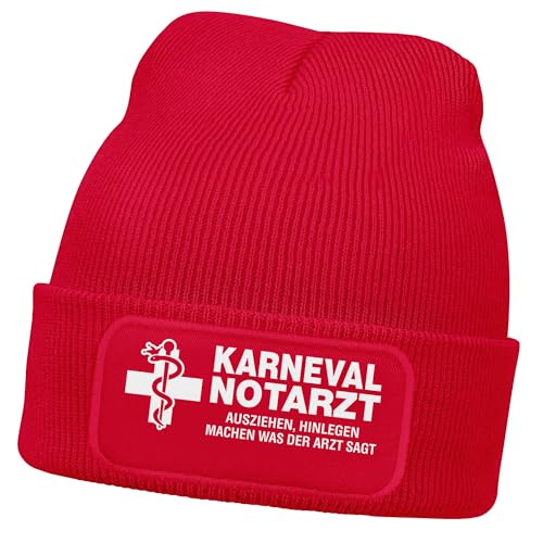 MoonWorks® Herren Beanie Patch Fasching Karneval Mütze mit Spruch Lustig Kpofbedeckung Kostüm Männer Rot Unisize von MoonWorks