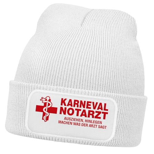 MoonWorks® Herren Beanie Patch Fasching Karneval Mütze mit Spruch Lustig Kpofbedeckung Kostüm Männer Weiss Unisize von MoonWorks