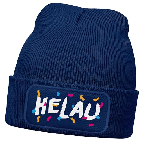 MoonWorks® Herren Beanie Patch Strickmütze mit Spruch Aufdruck Fasching Karneval Lustig Mütze Männer Dunkelblau Unisize von MoonWorks