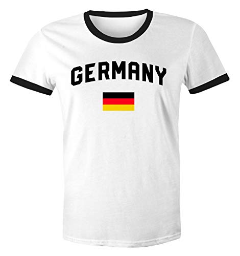 MoonWorks® Herren Deutschland Fan-Shirt T-Shirt Fußball WM EM Retro Fan-Trikot Germany Germany weiß-schwarz M von MoonWorks
