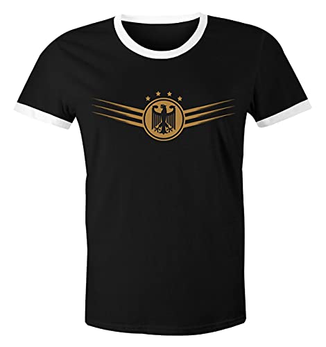 MoonWorks® Herren Deutschland Fußball EM-Shirt 2021 Fußballeuropameisterschaft Deutschlandshirt mit Bundesadler Retro schwarz-weiß L von MoonWorks