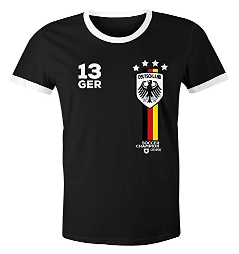 MoonWorks® Herren Fan-Shirt Fußball Retro Deutschland Germany Weltmeisterschaft Fan-Trikot Style WM 2018 schwarz-weiß S von MoonWorks