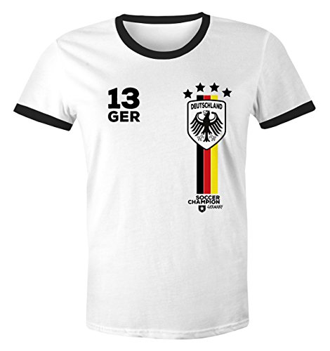 MoonWorks® Herren Fan-Shirt Fußball Retro Deutschland Germany Weltmeisterschaft Fan-Trikot Style WM 2018 weiß-schwarz L von MoonWorks