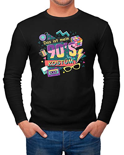MoonWorks® Herren Long-Sleeve Das ist mein 90s Kostüm 90er Neunziger Fasching Karneval Mottoparty Fun-Shirt Langarm-Shirt schwarz M von MoonWorks