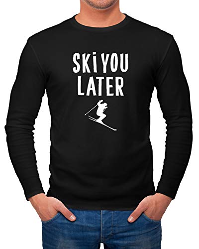 MoonWorks® Herren Long-Sleeve Ski You Later Ski-Fahrer Ski-Urlaub Wintersportler Piste lustig Langarm-Shirt schwarz L von MoonWorks