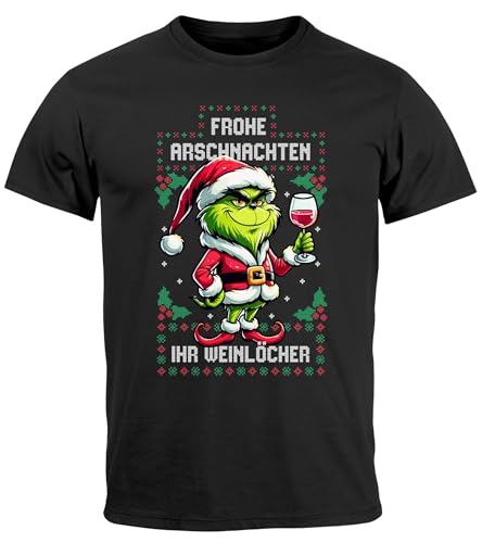 MoonWorks® Herren T-Shirt Anti-Weihnachten Grinch Weihnachtsmuffel Frohe Arschnachten Ihr Weinlöcher Ugly Xmas Funshirt schwarz L von MoonWorks