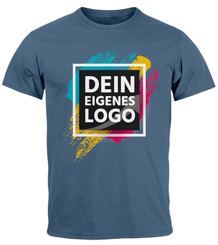 MoonWorks® Herren T-Shirt Bedrucken mit eigenem Logo Bild Text personalisiert Aufdruck Design selbst gestalten Fotoshirt Denim XL von MoonWorks