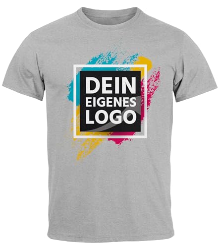 MoonWorks® Herren T-Shirt Bedrucken mit eigenem Logo Bild Text personalisiert Aufdruck Design selbst gestalten Fotoshirt grau-meliert L von MoonWorks