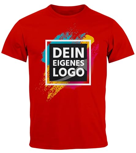 MoonWorks® Herren T-Shirt Bedrucken mit eigenem Logo Bild Text personalisiert Aufdruck Design selbst gestalten Fotoshirt rot 4XL von MoonWorks