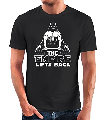 MoonWorks® Herren T-Shirt Bedruckt Spruch lustig Kraftsport Fitness The Empire Lifts Backs Parodie Satire Motiv Fun-Shirt schwarz M von MoonWorks