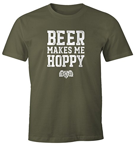 MoonWorks® Herren T-Shirt Beer Makes me Hoppy Wortspiel Spruch Fun-Shirt Bier-Shirt Army M von MoonWorks