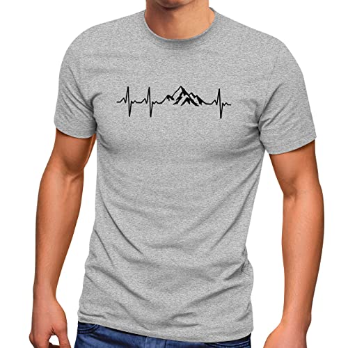 MoonWorks® Herren T-Shirt Berge Wandern Herzschlag Puls EGK Geschenk für Wanderfreunde Fun-Shirt grau-meliert L von MoonWorks