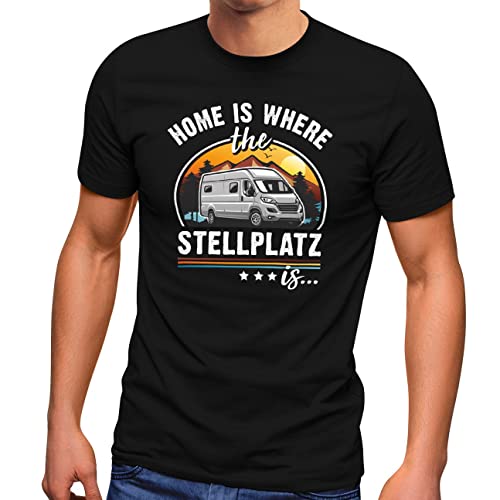 MoonWorks® Herren T-Shirt Camping Home is Where The Stellplatz is Geschenke für Camper Wohnmobil Spruch lustig schwarz S von MoonWorks