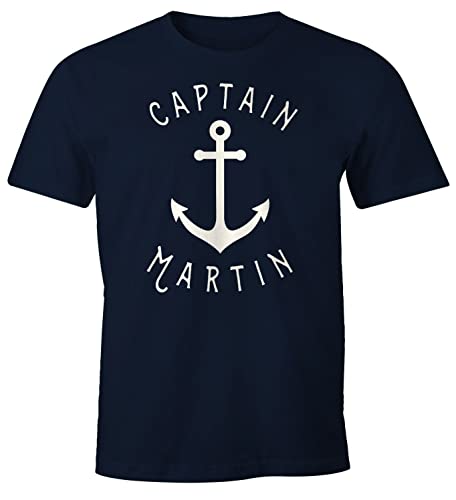 MoonWorks® Herren T-Shirt Captain personalisierbar mit Name Anker maritimes Geschenk für Männer Bootsliebhaber Segler Navy XL von MoonWorks