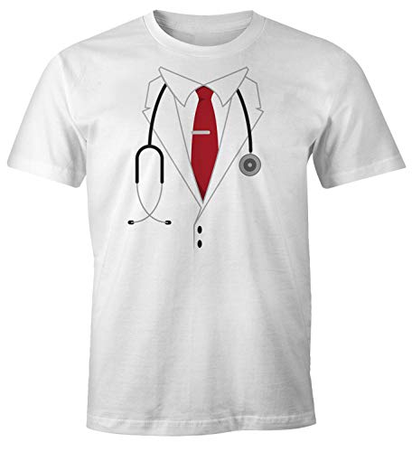 MoonWorks® Herren T-Shirt Chef Arzt Arztkittel Doktor Kostüm-Shirt Fasching Karneval Fun-Shirt weiß L von MoonWorks