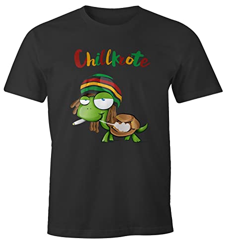 MoonWorks® Herren T-Shirt Chillkröte Schildkröte Rastafrisur Joint Comic Stil Fun-Shirt Spruch lustig anthrazit L von MoonWorks