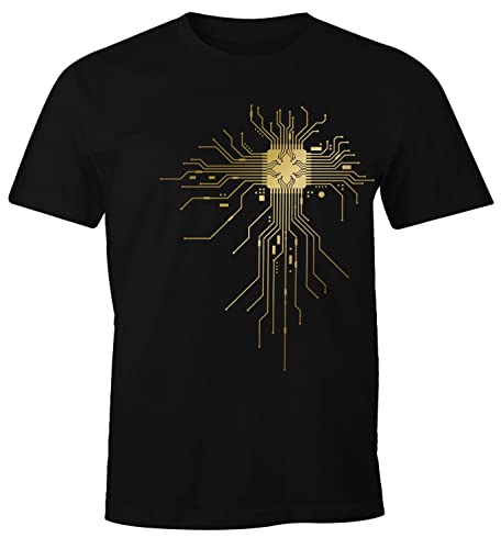 MoonWorks® Herren T-Shirt Computer Programmierer CPU Prozessor Technik-Nerd Geek Fun-Shirt lustig schwarz-gelb XXL von MoonWorks