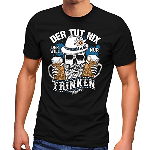 MoonWorks® Herren T-Shirt Der TUT nix der Will nur Trinken Bier Totenkopf Fun-Shirt Spruch Alkohol lustig schwarz L von MoonWorks