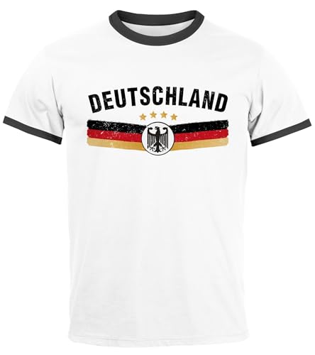 MoonWorks® Herren T-Shirt Deutschland Fußball EM-Shirt 2024 Fanshirt Brustprint Deutschlandshirt Frontprint weiß-schwarz 3XL von MoonWorks