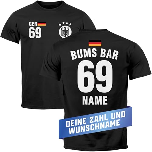 MoonWorks® Herren T-Shirt Deutschland Trikot Fussball EM 2024 personalisierbar Name eigener Text Wunschnummer schwarz 4XL von MoonWorks
