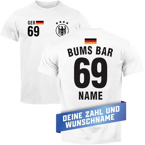 MoonWorks® Herren T-Shirt Deutschland Trikot Fussball EM 2024 personalisierbar Name eigener Text Wunschnummer weiß XXL von MoonWorks