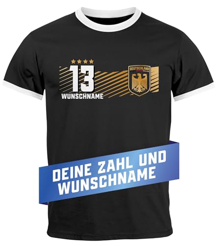 MoonWorks® Herren T-Shirt Deutschland Trikot personalisiert mit Name Fußball Europameisterschaft 2024 Fanshirt Frontprint schwarz-weiß L von MoonWorks