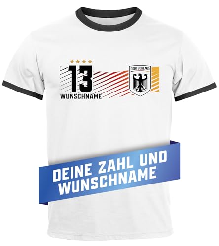 MoonWorks® Herren T-Shirt Deutschland Trikot personalisiert mit Name Fußball Europameisterschaft 2024 Fanshirt Frontprint weiß-schwarz S von MoonWorks