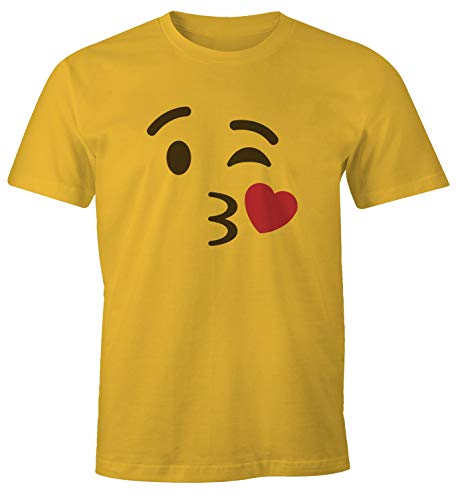 MoonWorks® Herren T-Shirt Emoticon Gruppenkostüm Fasching Karneval Junggesellenabschied JGA lustig Fun-Shirt Küsschen gelb XXL von MoonWorks