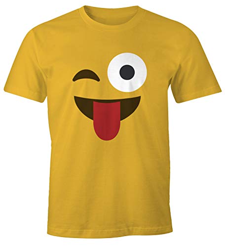 MoonWorks® Herren T-Shirt Emoticon Gruppenkostüm Fasching Karneval Junggesellenabschied JGA lustig Fun-Shirt Zunge gelb L von MoonWorks