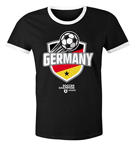 MoonWorks® Herren T-Shirt Fan-Shirt WM-Shirt Badge Germany Deutschland Flagge Fußball Weltmeisterschaft 2018 Retro Fan-Trikot schwarz-weiß L von MoonWorks