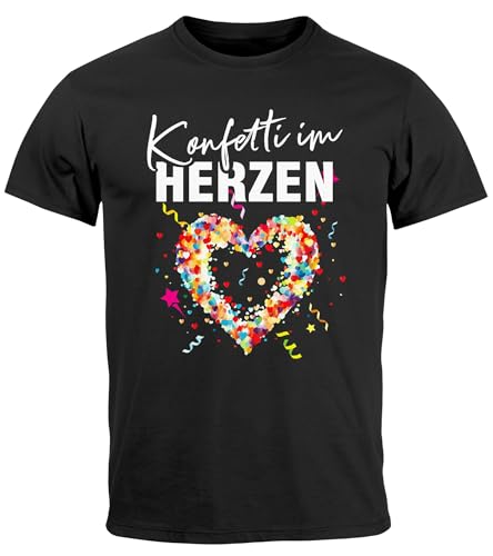 MoonWorks® Herren T-Shirt Fasching Karneval Konfetti im Herzen Kostüm-Ersatz Verkleidung Faschingskostüme Männer Funshirt Variante 2 schwarz 4XL von MoonWorks
