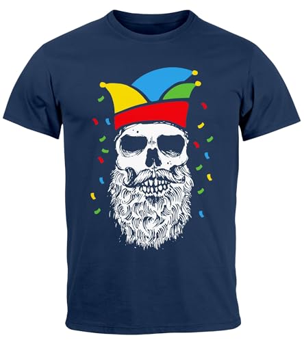 MoonWorks® Herren T-Shirt Fasching Karneval Totenkopf mit Narrenkappe Kostüm-Ersatz Verkleidung Faschingskostüme Männer Navy 3XL von MoonWorks