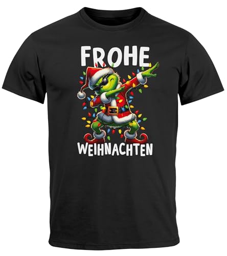 MoonWorks® Herren T-Shirt Frohe Weihnachten Aufdruck Grinch Dab Weihnachtsshirt Männer schwarz S von MoonWorks