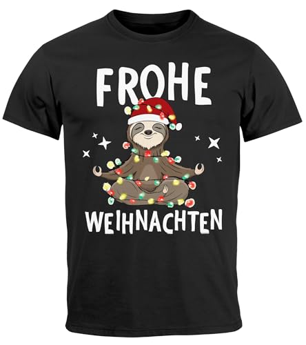 MoonWorks® Herren T-Shirt Frohe Weihnachten Lustig Weihnachtsshirt Dabbing Weihnachtsmotiv Fun-Shirt Xmas schwarz 4XL von MoonWorks